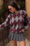 Baklava Desenli Bisiklet Yaka Kadın Kazak 4615581 ANTRASİT-BORDO