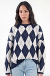 Baklava Desenli Bisiklet Yaka Kadın Kazak 4615581 LACİVERT-TAŞ