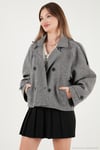 Balıksırtı Pamuklu Regular Fit Kruvaze Yaka Astarlı Kaşe Ceket Kadın Mont 6524981 SİYAH-BEYAZ