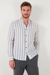 Bant Yaka Çizgili % 100 Pamuk Regular Fit Erkek Gömlek CF23S126828 SİYAH
