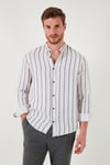 Bant Yaka Çizgili % 100 Pamuk Regular Fit Erkek Gömlek CF23S126828 SİYAH