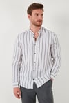 Bant Yaka Çizgili % 100 Pamuk Regular Fit Erkek Gömlek CF23S126828 SİYAH
