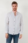 Bant Yaka Çizgili % 100 Pamuk Regular Fit Erkek Gömlek CF23S126828 SAKS