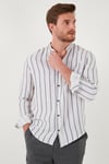 Bant Yaka Çizgili % 100 Pamuk Regular Fit Erkek Gömlek CF23S126828 SİYAH
