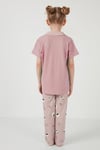 Baskılı Beli Lastikli Gömlek Yaka Kısa Kollu Kız Çocuk Pijama Takımı 6576001 PEMBE