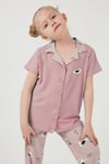 Baskılı Beli Lastikli Gömlek Yaka Kısa Kollu Kız Çocuk Pijama Takımı 6576001 PEMBE