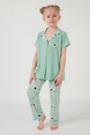 Baskılı Beli Lastikli Gömlek Yaka Kısa Kollu Kız Çocuk Pijama Takımı 6576001 MİNT