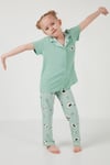 Baskılı Beli Lastikli Gömlek Yaka Kısa Kollu Kız Çocuk Pijama Takımı 6576001 MİNT