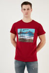 Baskılı Bisiklet Yaka % 100 Pamuklu Slim Fit Erkek T Shirt 541YELKEN24 KIRMIZI