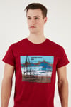 Baskılı Bisiklet Yaka % 100 Pamuklu Slim Fit Erkek T Shirt 541YELKEN24 KIRMIZI