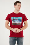 Baskılı Bisiklet Yaka % 100 Pamuklu Slim Fit Erkek T Shirt 541YELKEN24 KIRMIZI