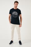 Baskılı Bisiklet Yaka Pamuklu Slim Fit Erkek T Shirt 541PUSULA LACİVERT