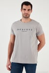 Baskılı Bisiklet Yaka Pamuklu Slim Fit Erkek T Shirt 541DPRTMNT24 AÇIK GRİ