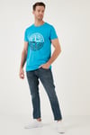 Baskılı Bisiklet Yaka Pamuklu Slim Fit Erkek T Shirt 541PUSULA AÇIK MAVİ