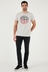 Baskılı Bisiklet Yaka Pamuklu Slim Fit Erkek T Shirt 541PUSULA AÇIK MELANJ