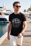 Baskılı Bisiklet Yaka Pamuklu Slim Fit Erkek T Shirt 541PUSULA SİYAH