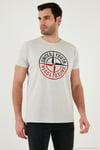 Baskılı Bisiklet Yaka Pamuklu Slim Fit Erkek T Shirt 541PUSULA AÇIK MELANJ