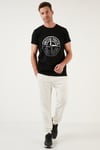 Baskılı Bisiklet Yaka Pamuklu Slim Fit Erkek T Shirt 541PUSULA SİYAH