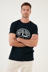 Baskılı Bisiklet Yaka Pamuklu Slim Fit Erkek T Shirt 541PUSULA LACİVERT