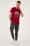 Baskılı Bisiklet Yaka Pamuklu Slim Fit Erkek T Shirt 541PUSULA KIRMIZI