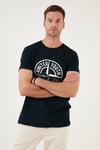 Baskılı Bisiklet Yaka Pamuklu Slim Fit Erkek T Shirt 541PUSULA LACİVERT