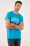 Baskılı Bisiklet Yaka Pamuklu Slim Fit Erkek T Shirt 541PUSULA AÇIK MAVİ