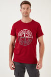 Baskılı Bisiklet Yaka Pamuklu Slim Fit Erkek T Shirt 541PUSULA KIRMIZI