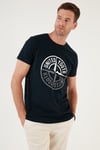 Baskılı Bisiklet Yaka Pamuklu Slim Fit Erkek T Shirt 541PUSULA LACİVERT