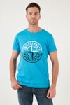 Baskılı Bisiklet Yaka Pamuklu Slim Fit Erkek T Shirt 541PUSULA AÇIK MAVİ