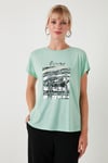 Baskılı Bisiklet Yaka Regular Fit Kadın T Shirt 6671000 MİNT