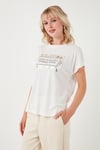 Baskılı Bisiklet Yaka Regular Fit Kadın T Shirt 6671007 EKRU