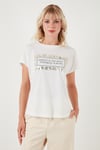 Baskılı Bisiklet Yaka Regular Fit Kadın T Shirt 6671007 EKRU