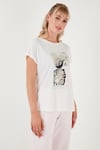 Baskılı Bisiklet Yaka Regular Fit Kadın T Shirt 6671004 EKRU
