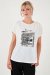 Baskılı Bisiklet Yaka Regular Fit Kadın T Shirt 6671000 EKRU