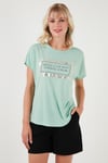 Baskılı Bisiklet Yaka Regular Fit Kadın T Shirt 6671007 MİNT