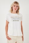 Baskılı Bisiklet Yaka Regular Fit Kadın T Shirt 6671007 EKRU