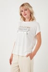 Baskılı Bisiklet Yaka Regular Fit Kadın T Shirt 6671007 EKRU