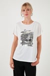 Baskılı Bisiklet Yaka Regular Fit Kadın T Shirt 6671000 EKRU