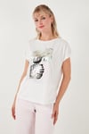Baskılı Bisiklet Yaka Regular Fit Kadın T Shirt 6671004 EKRU
