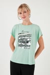 Baskılı Bisiklet Yaka Regular Fit Kadın T Shirt 6671000 MİNT