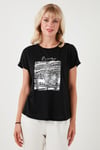 Baskılı Bisiklet Yaka Regular Fit Kadın T Shirt 6671000 SİYAH