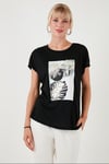 Baskılı Bisiklet Yaka Regular Fit Kadın T Shirt 6671004 SİYAH