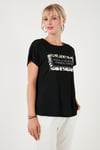 Baskılı Bisiklet Yaka Regular Fit Kadın T Shirt 6671007 SİYAH