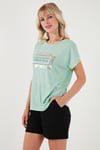 Baskılı Bisiklet Yaka Regular Fit Kadın T Shirt 6671007 MİNT