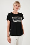 Baskılı Bisiklet Yaka Regular Fit Kadın T Shirt 6671007 SİYAH