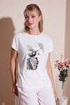 Baskılı Bisiklet Yaka Regular Fit Kadın T Shirt 6671004 EKRU