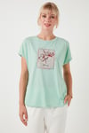 Baskılı Bisiklet Yaka Regular Fit Kadın T Shirt 6671002 MİNT