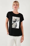 Baskılı Bisiklet Yaka Regular Fit Kadın T Shirt 6671004 SİYAH