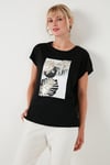 Baskılı Bisiklet Yaka Regular Fit Kadın T Shirt 6671004 SİYAH