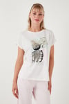 Baskılı Bisiklet Yaka Regular Fit Kadın T Shirt 6671004 EKRU